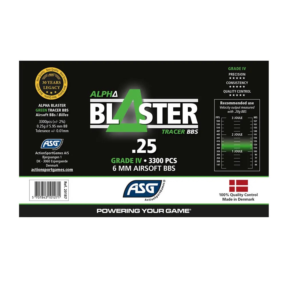 ASG Alpha Blaster Tracer BBs 6mm Green - 3300 Stück verschiedene Grammaturen