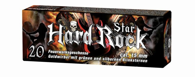 Feuerwerksgeschosse "Hard Rock Star" 15mm Goldwirbel mit Blinksternen